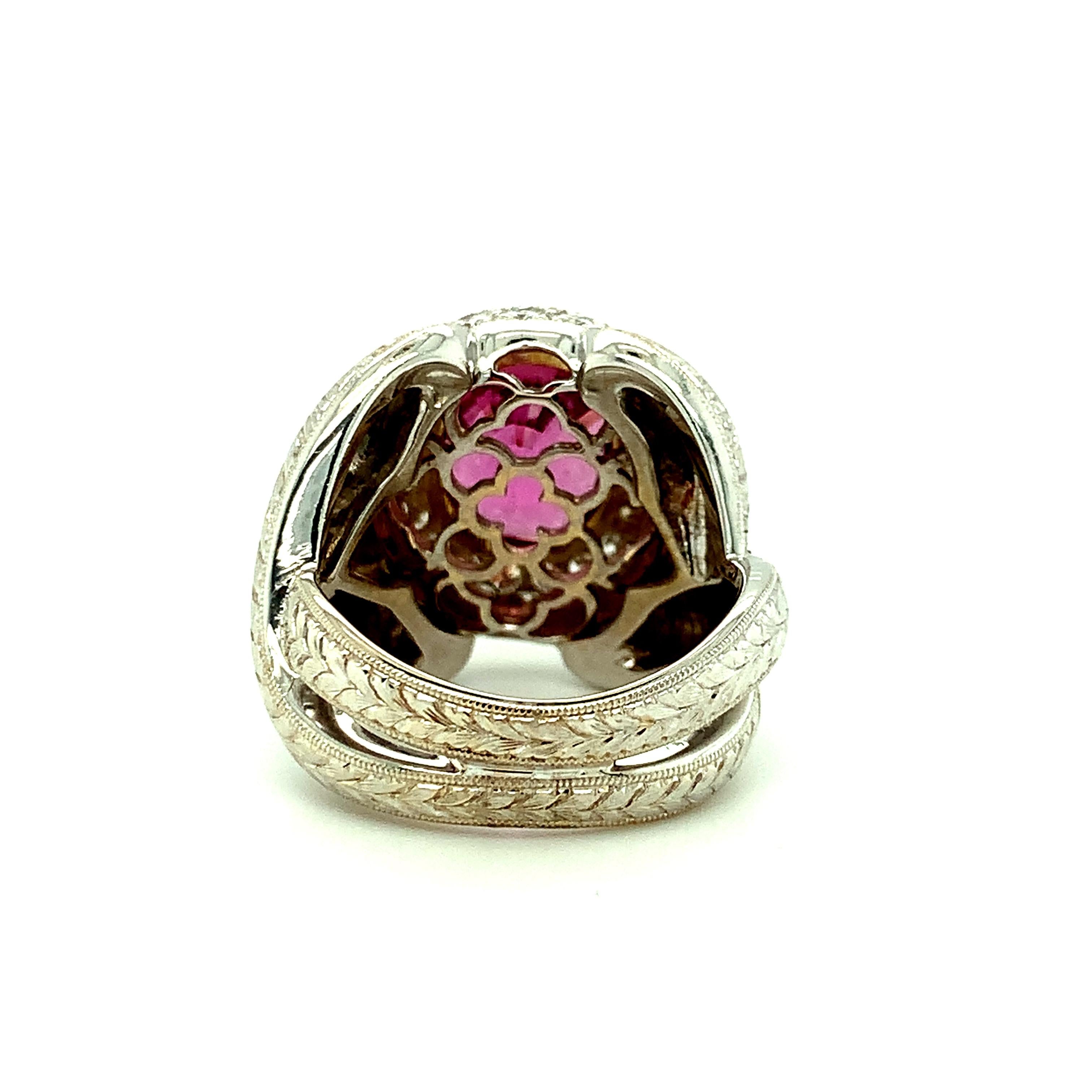 GIA Certified 7.08 Carat Pink Sapphire and Diamond Cocktail Ring in 18k Gold For Sale 2