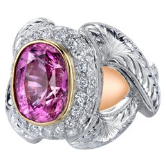 Bague cocktail en or 18 carats avec saphir rose de 7,08 carats et diamants certifiés GIA