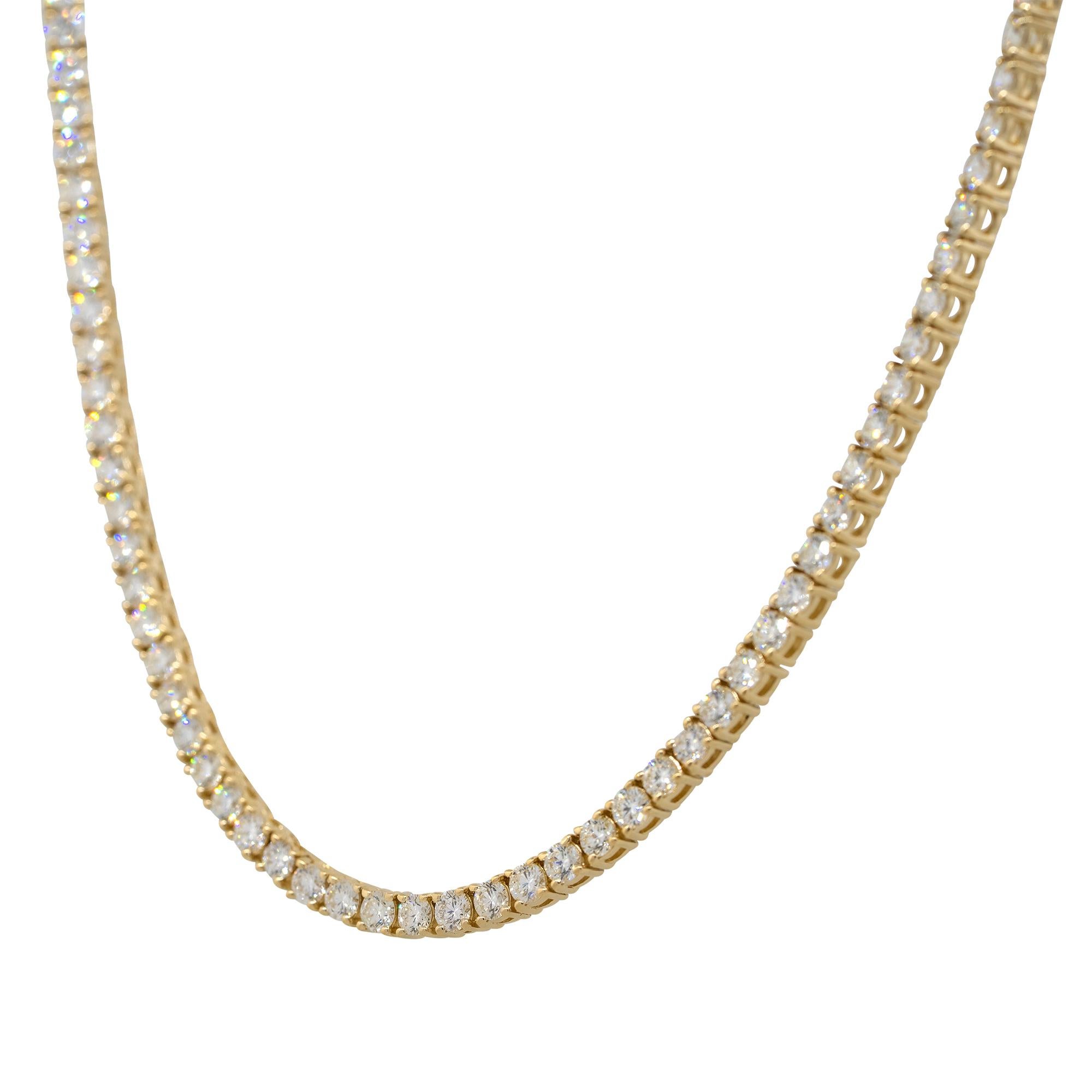 Women's or Men's 7.08 Carat Round Cut Diamond Tennis Necklace 14 Karat in Stock For Sale