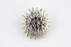 7.08 Carat Yellow Sapphire and Diamond Sunflower Brooch in White Gold