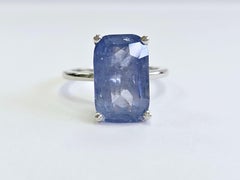 7.08ct Emerald Cut Pastel Sapphire Ring in 14k White Gold
