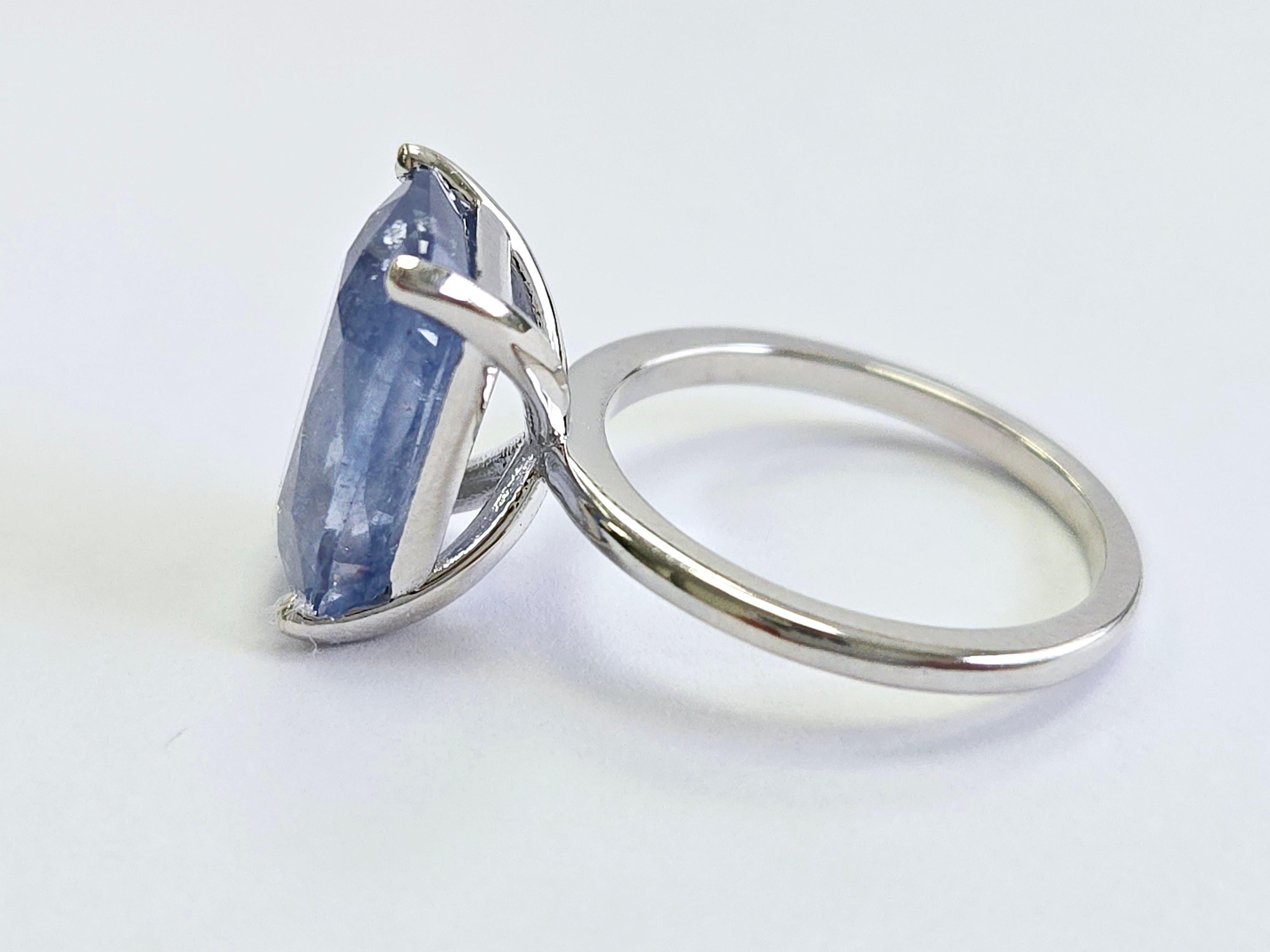 Women's 7.08 Carats Emerald Cut Pastel Natural Sapphire Ring 14 Karat White Gold For Sale