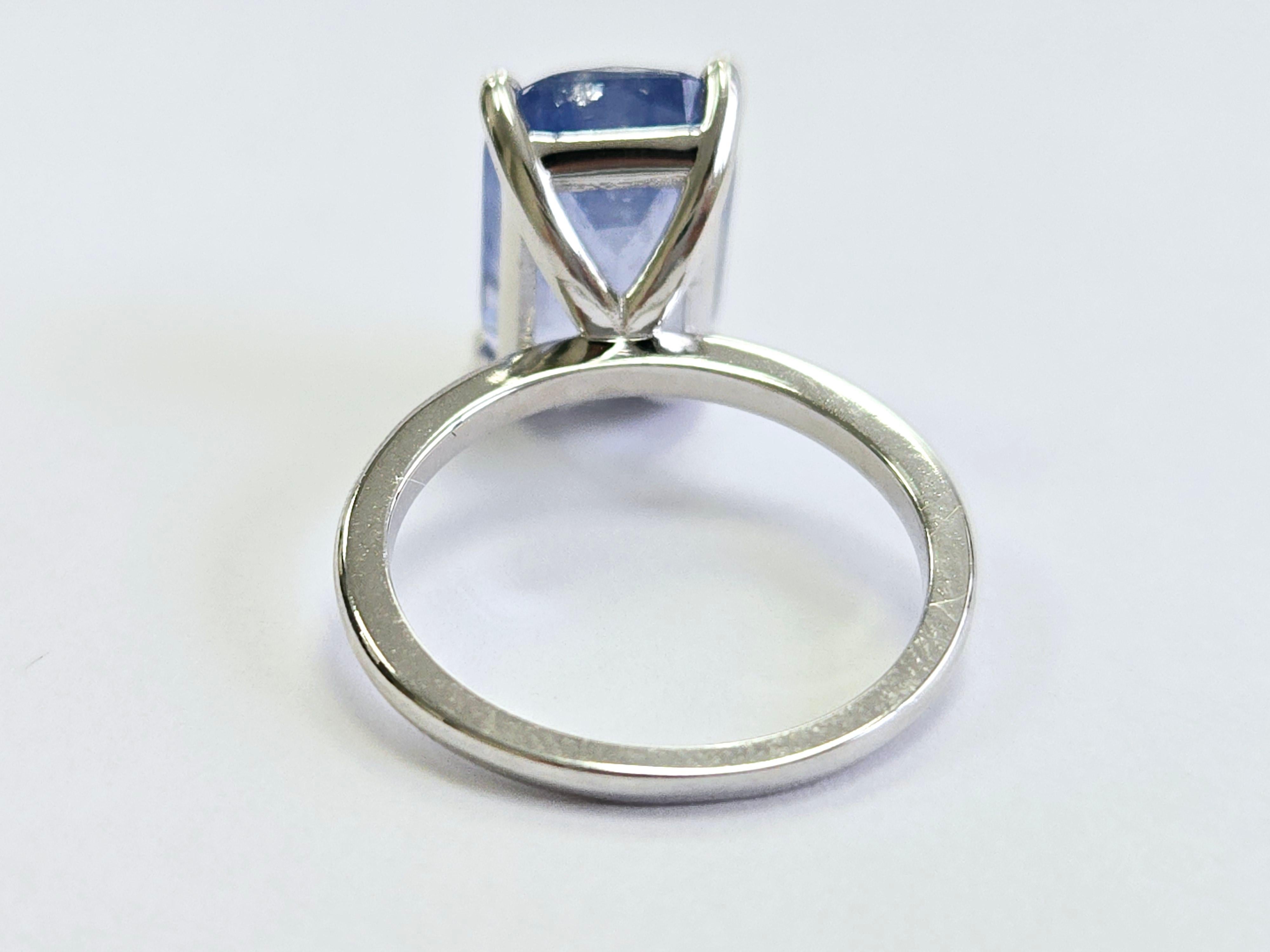 7.08 Carats Emerald Cut Pastel Natural Sapphire Ring 14 Karat White Gold For Sale 1