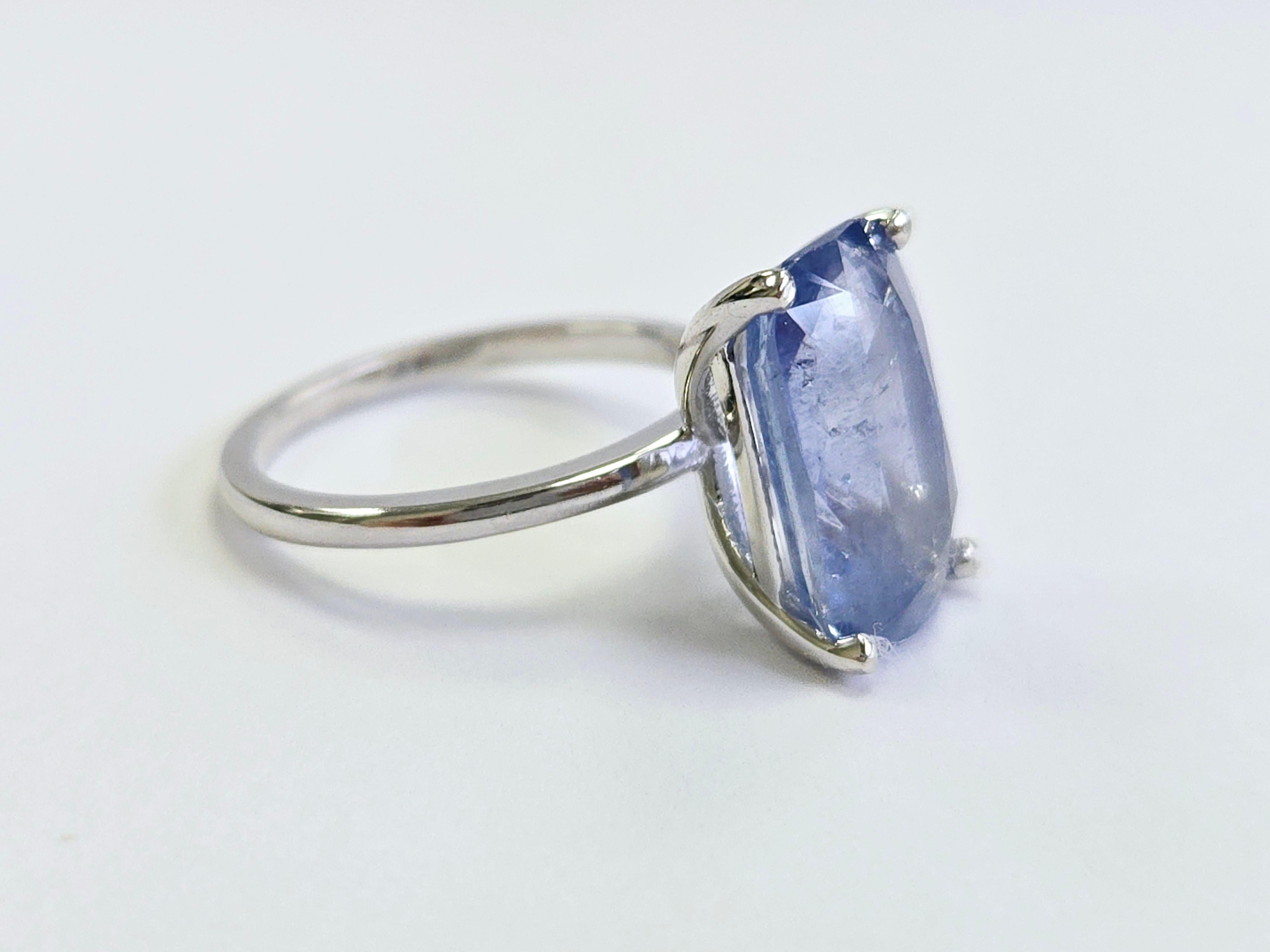 7.08 Carats Emerald Cut Pastel Natural Sapphire Ring 14 Karat White Gold For Sale 3