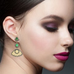 7.08 Carat Emerald Pearl Diamond Earrings