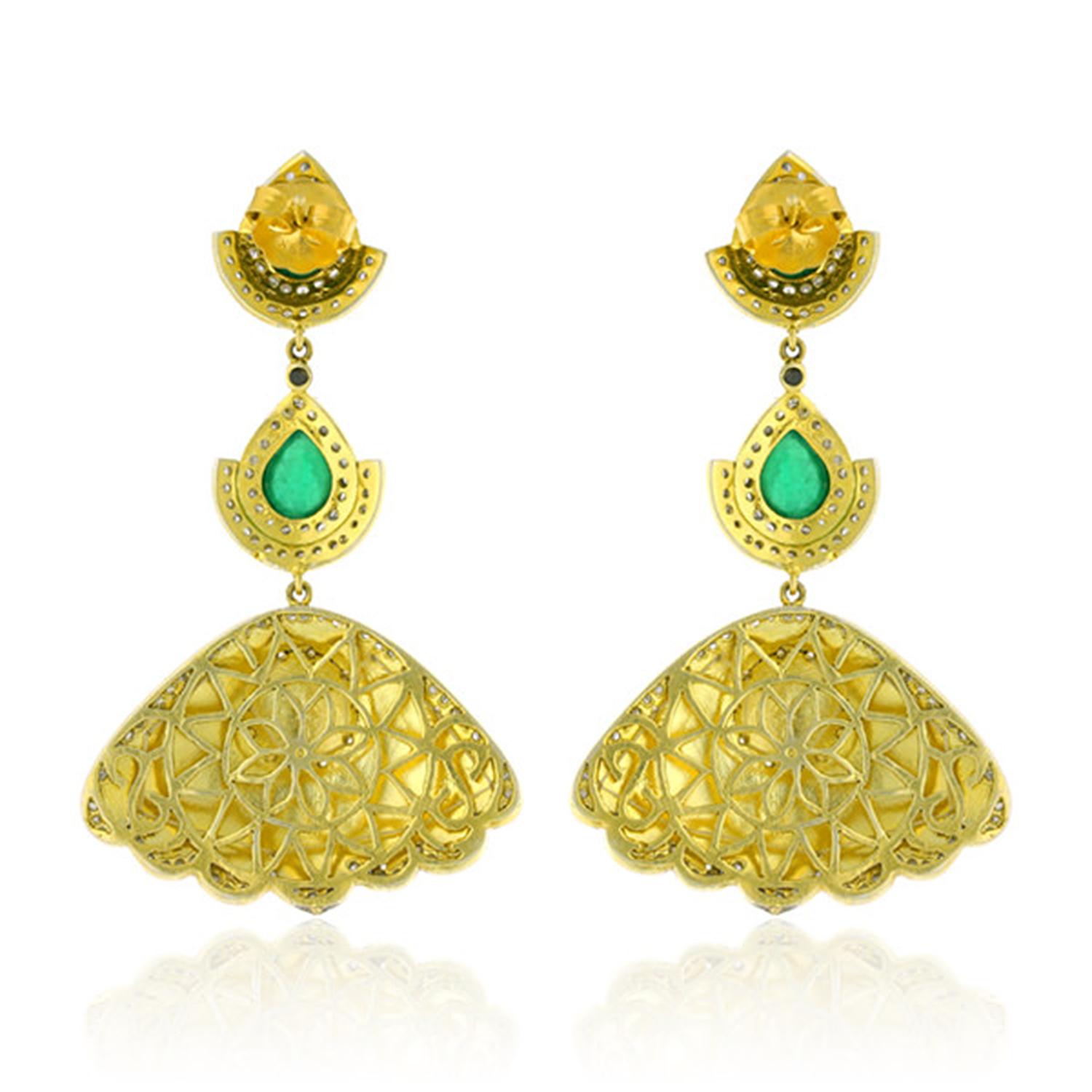 Modern 7.08 Carat Emerald Pearl Diamond Earrings For Sale