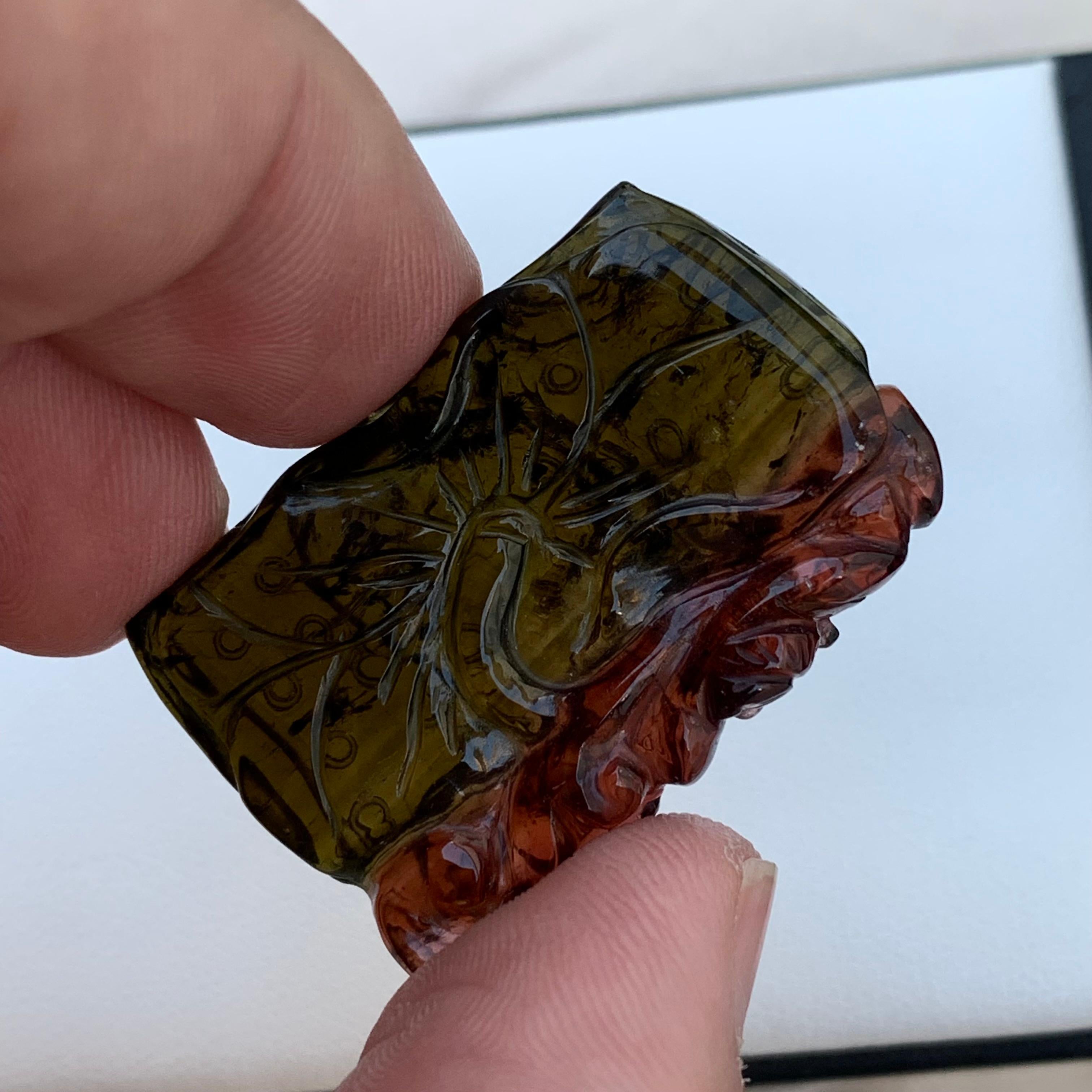 Other 70.85 Carat Bi Colour Tourmaline Drilled Carving From Madagascar  For Sale