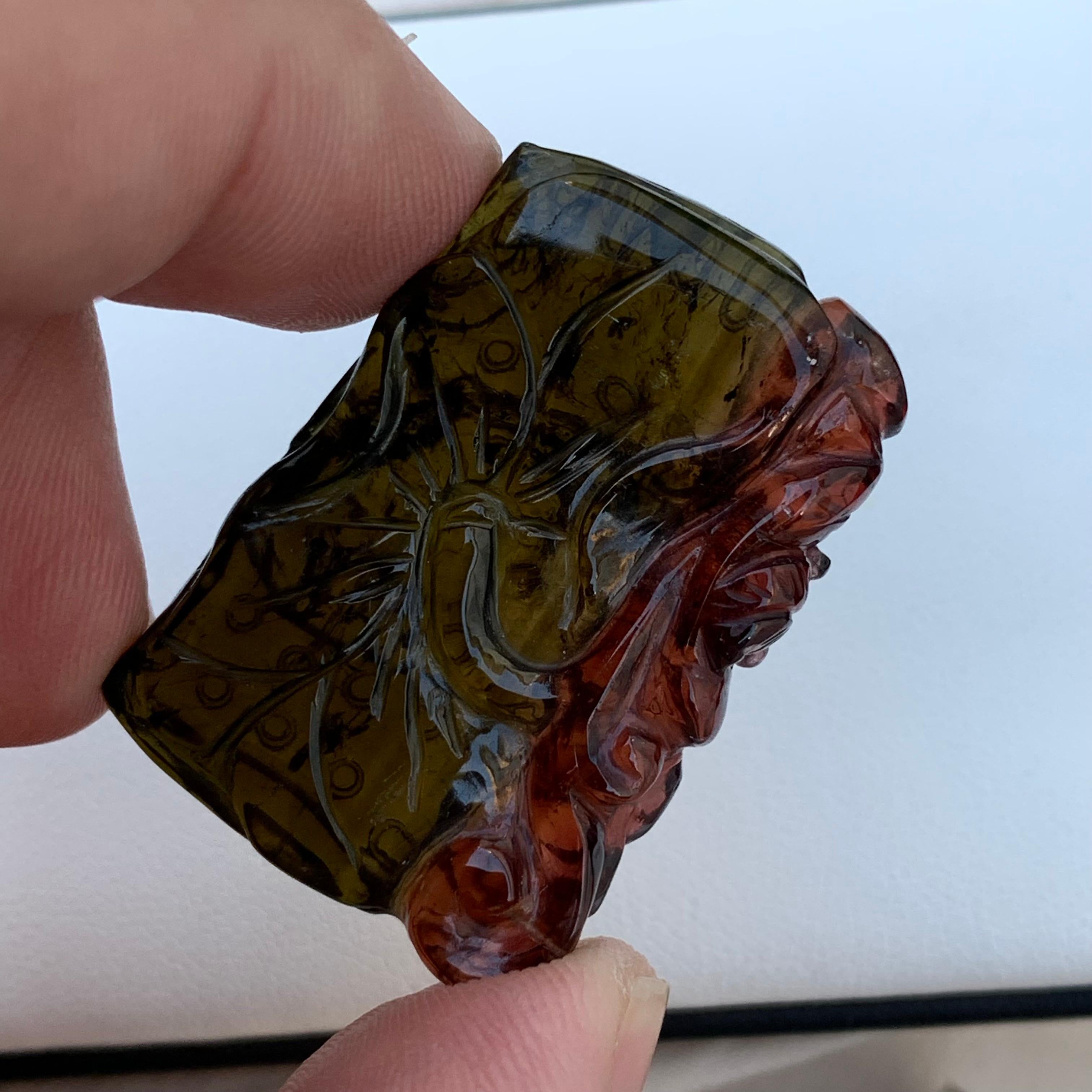 70.85 Carat Bi Colour Tourmaline Drilled Carving From Madagascar  In Good Condition For Sale In Peshawar, PK