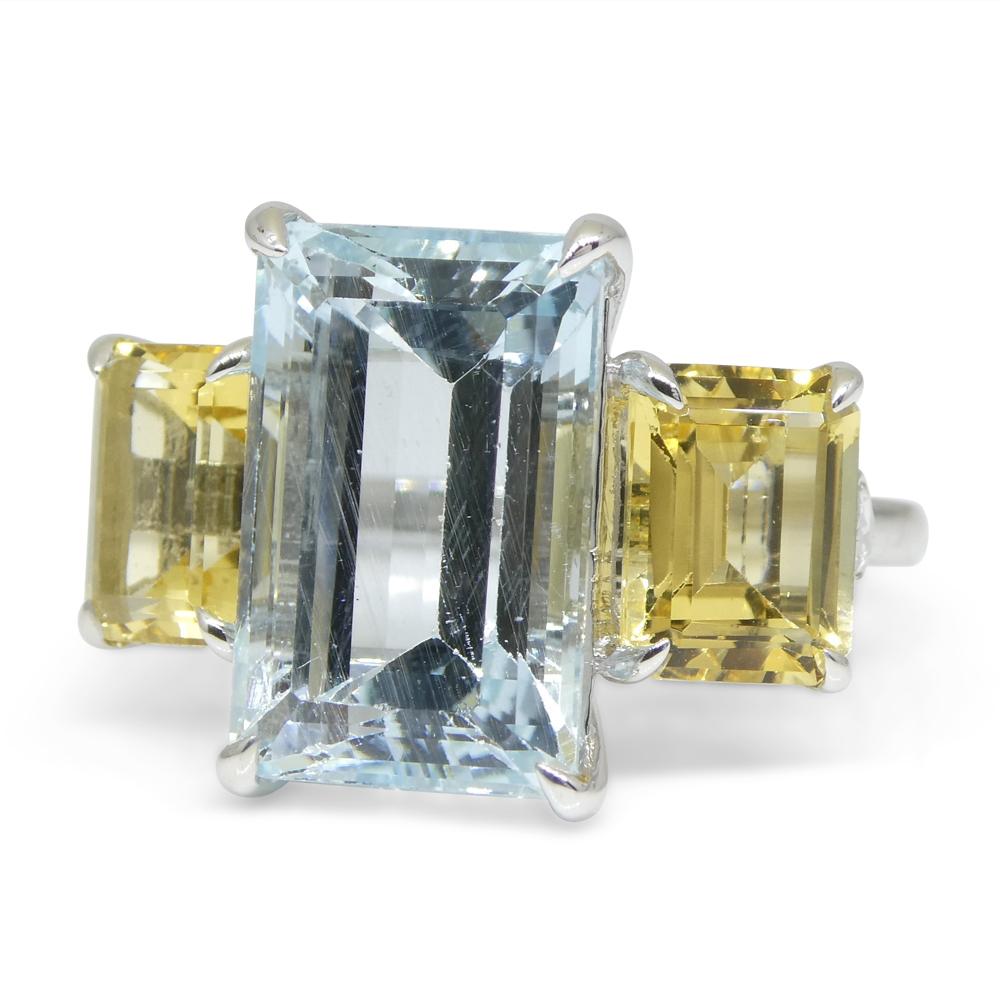 7.08ct Aquamarine, Heliodor & Diamond Cocktail Ring set in 14k White Gold For Sale 4
