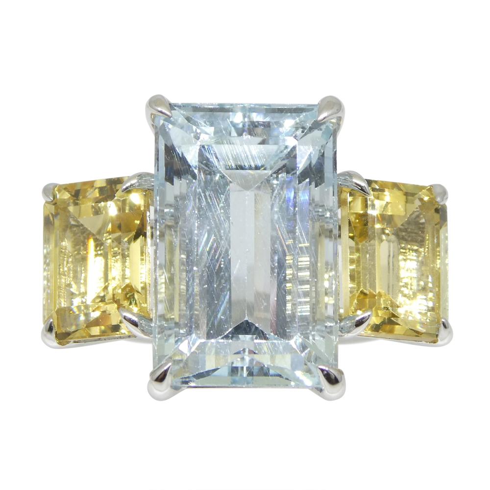 7.08ct Aquamarine, Heliodor & Diamond Cocktail Ring set in 14k White Gold For Sale 5