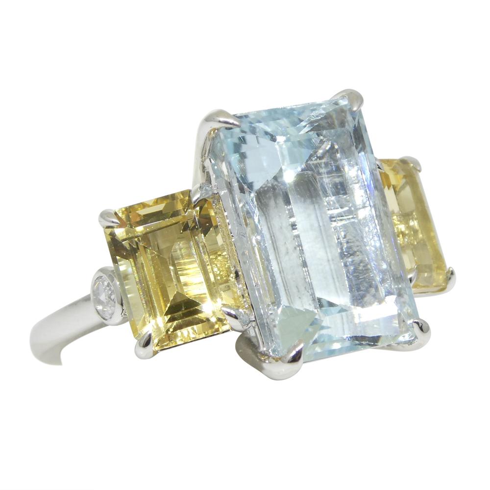 7.08ct Aquamarine, Heliodor & Diamond Cocktail Ring set in 14k White Gold For Sale 6