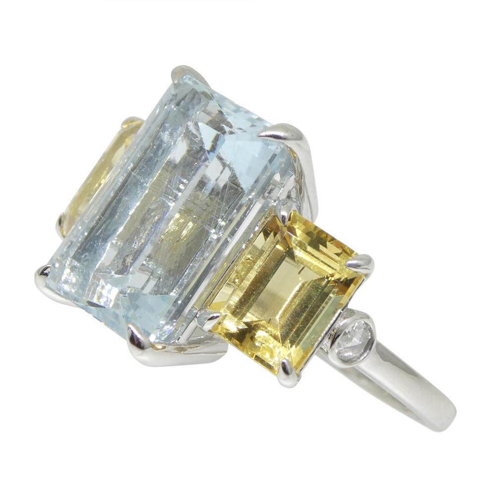 7.08ct Aquamarine, Heliodor & Diamond Cocktail Ring set in 14k White Gold For Sale 9