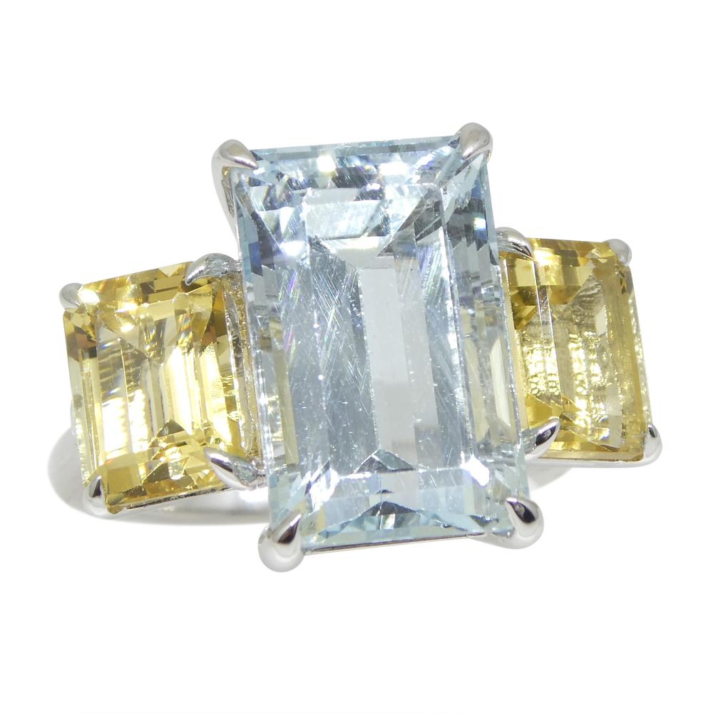 Contemporary 7.08ct Aquamarine, Heliodor & Diamond Cocktail Ring set in 14k White Gold For Sale