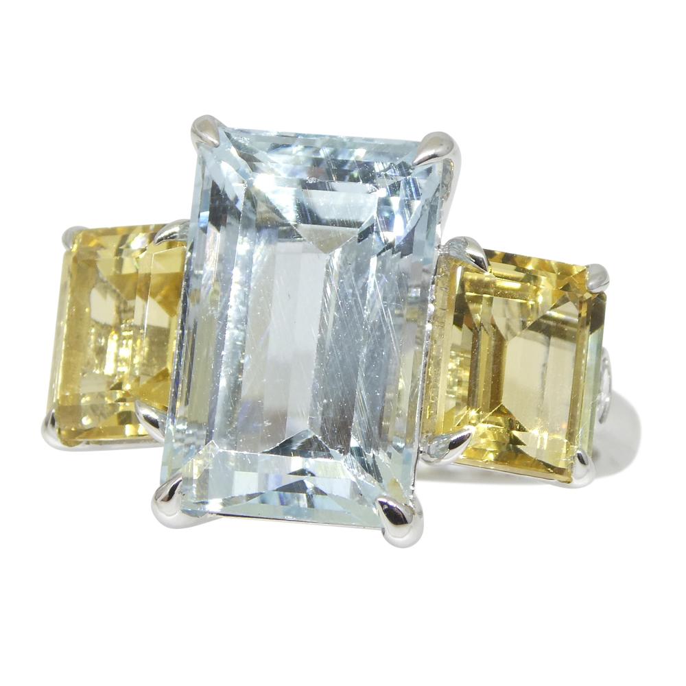 Emerald Cut 7.08ct Aquamarine, Heliodor & Diamond Cocktail Ring set in 14k White Gold For Sale