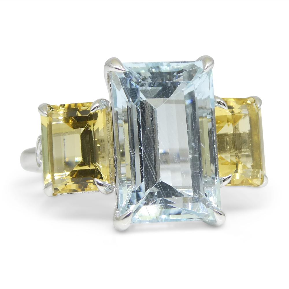 7.08ct Aquamarine, Heliodor & Diamond Cocktail Ring set in 14k White Gold For Sale 1