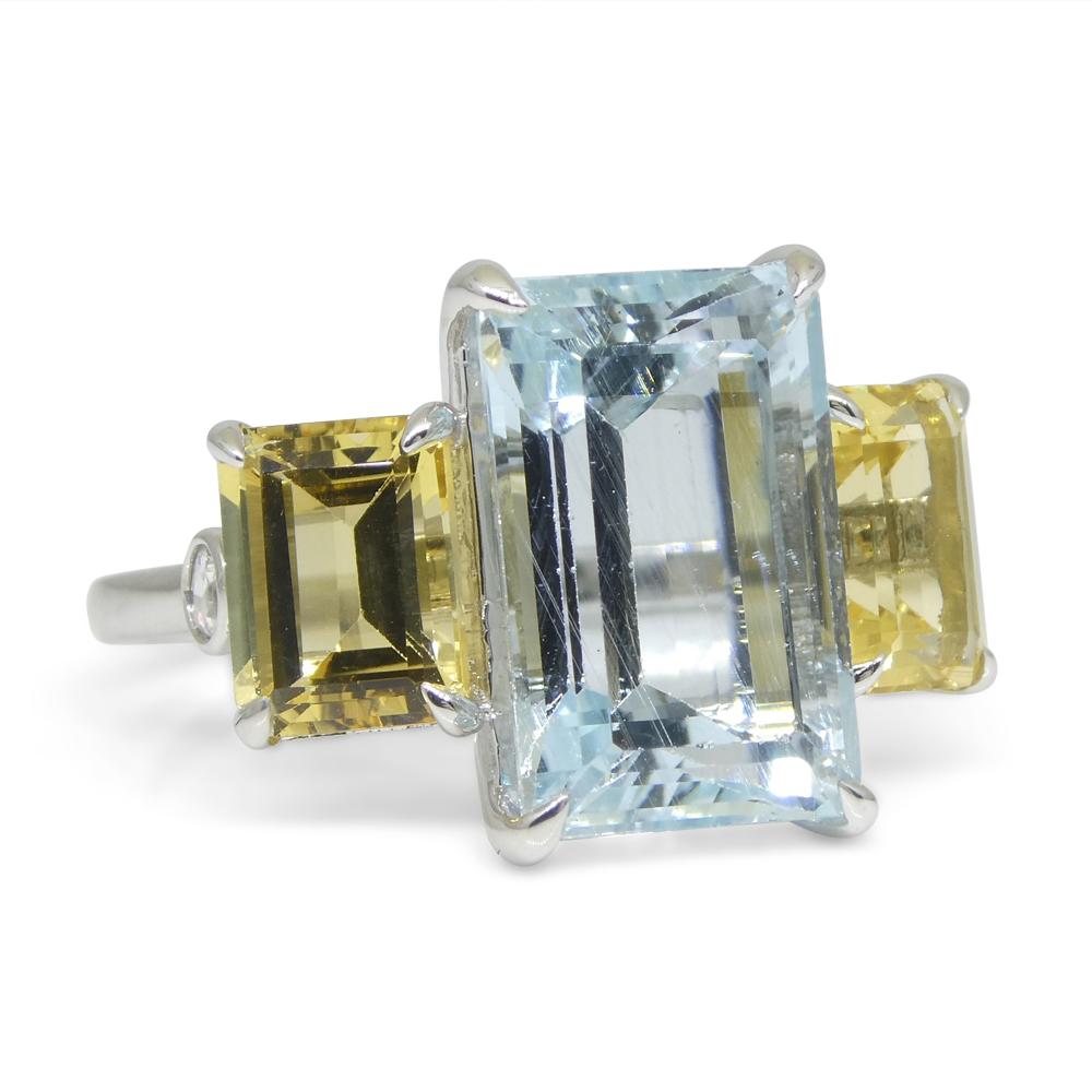 7.08ct Aquamarine, Heliodor & Diamond Cocktail Ring set in 14k White Gold For Sale 2