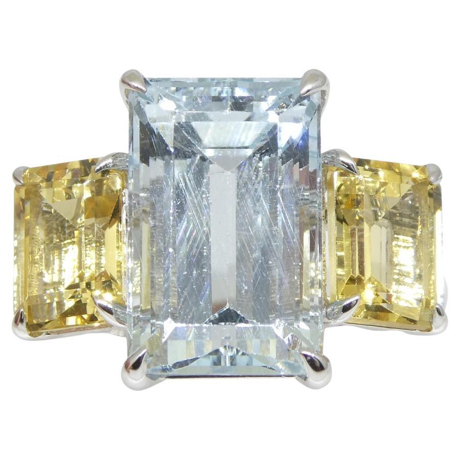 7.08ct Aquamarine, Heliodor & Diamond Cocktail Ring set in 14k White Gold For Sale