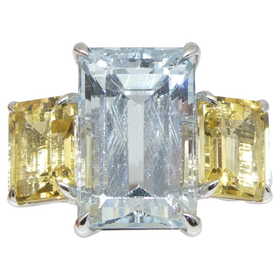 Anillo de Cóctel de Aguamarina, Heliodoro y Diamantes de 7,08 ct, engastado en Oro Blanco de 14k