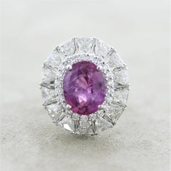 Anillo Colgante de Oro con Zafiro Rosa y Diamante de 7,08 ct sin Calor, Certificado GIA