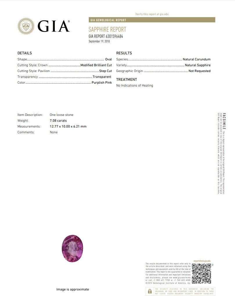 7.08ct No-Heat Pink Sapphire Diamond Gold Pendant-Ring, GIA Certified For Sale 2