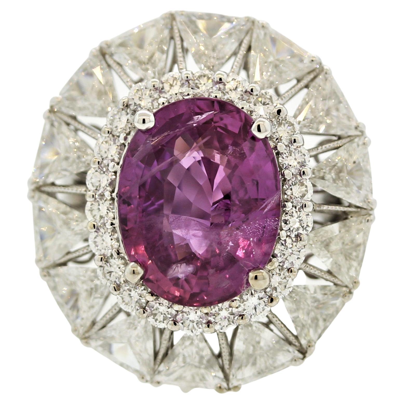 7.08ct No-Heat Pink Sapphire Diamond Gold Pendant-Ring, GIA Certified For Sale