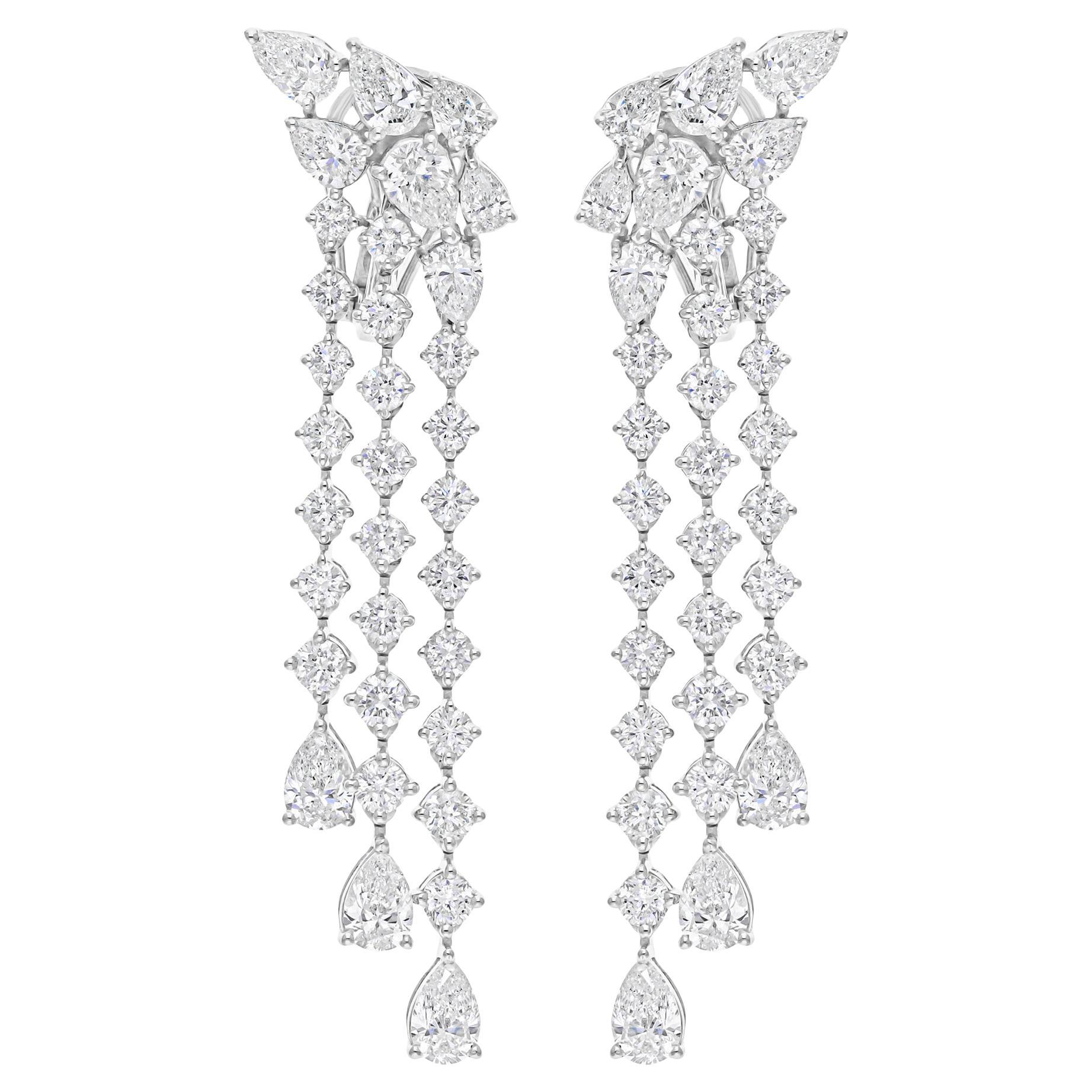 7.08Ct SI/H Diamond Cluster Dangle Drop Earrings 14k White Gold Alle Zölle gezahlt