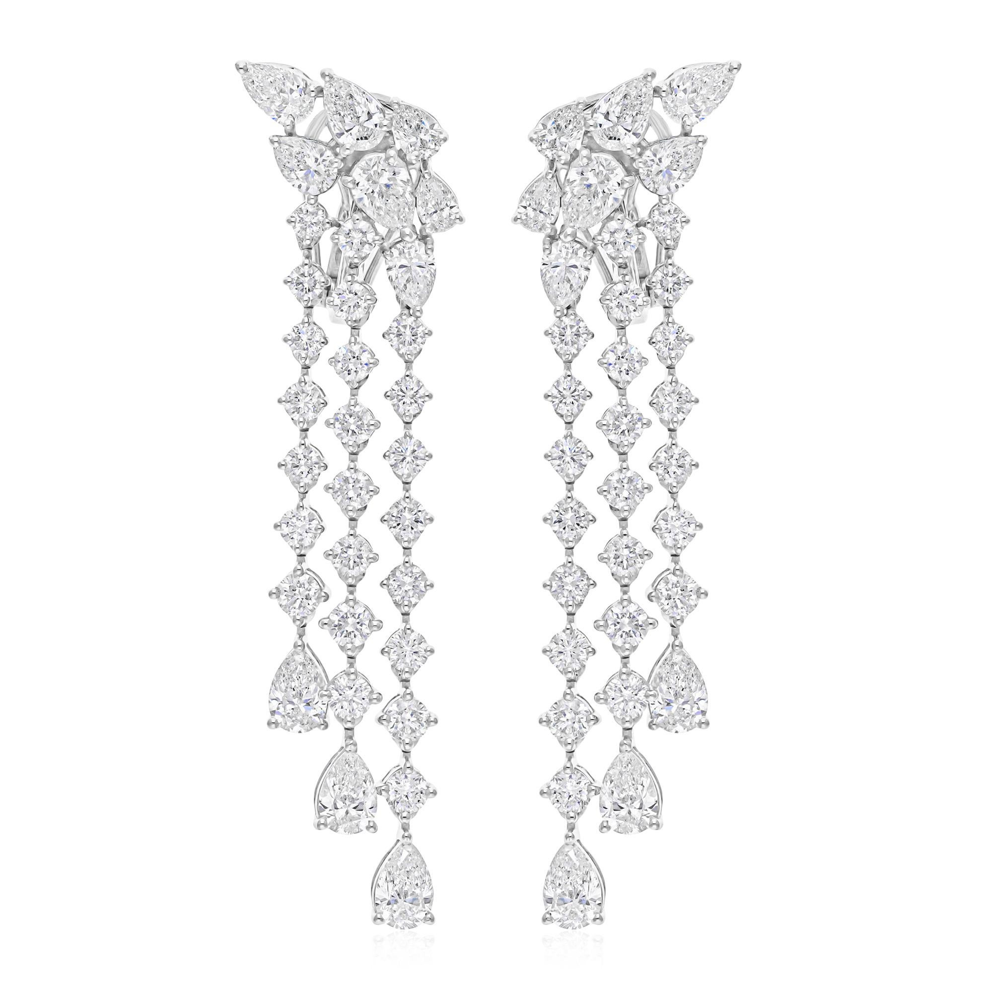 7.08Ct SI/H Diamond Cluster Dangle Drop Earrings 18k Weißgold Alle Zölle gezahlt (Gemischter Schliff) im Angebot