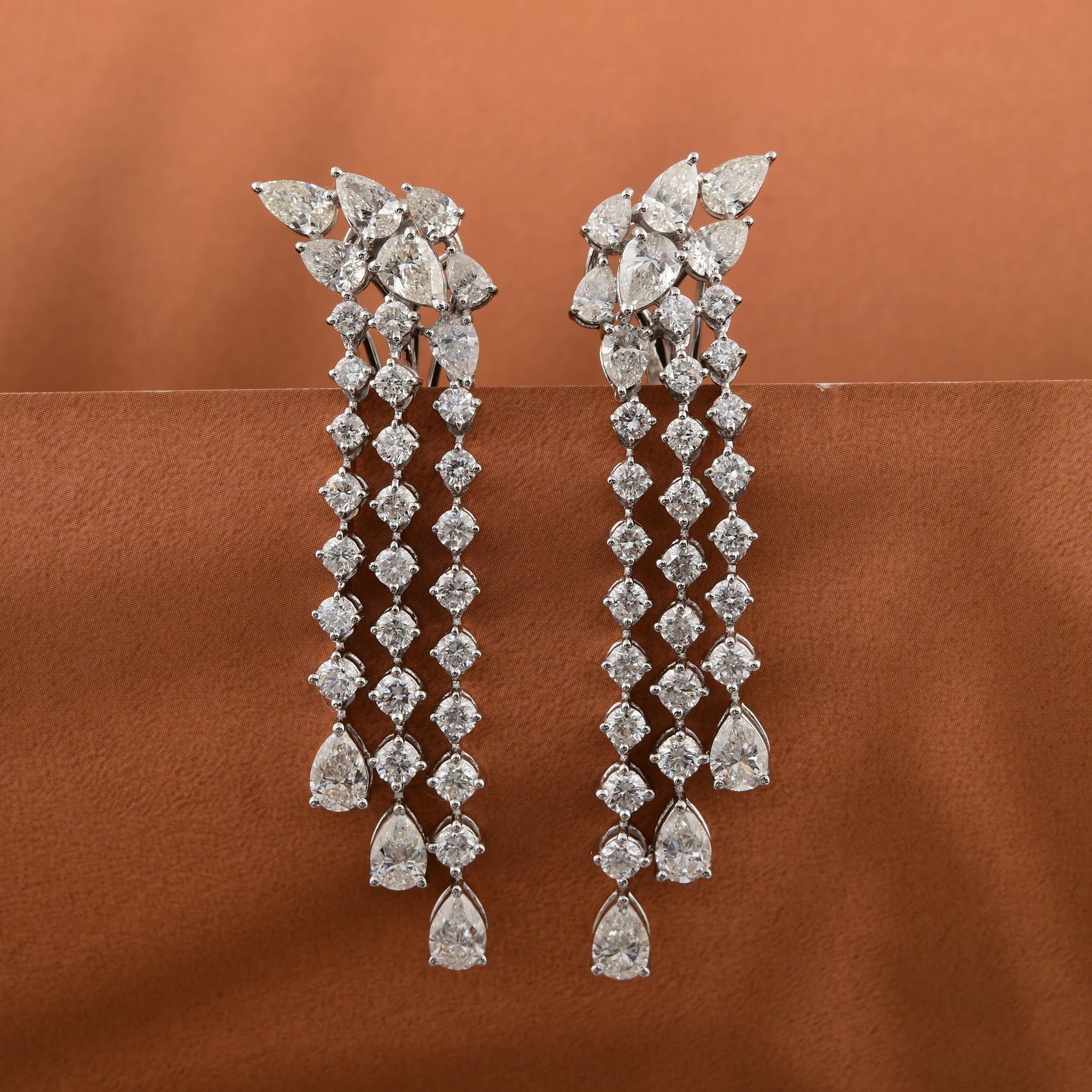7.08Ct SI/H Diamond Cluster Dangle Drop Earrings 18k Weißgold Alle Zölle gezahlt Damen im Angebot