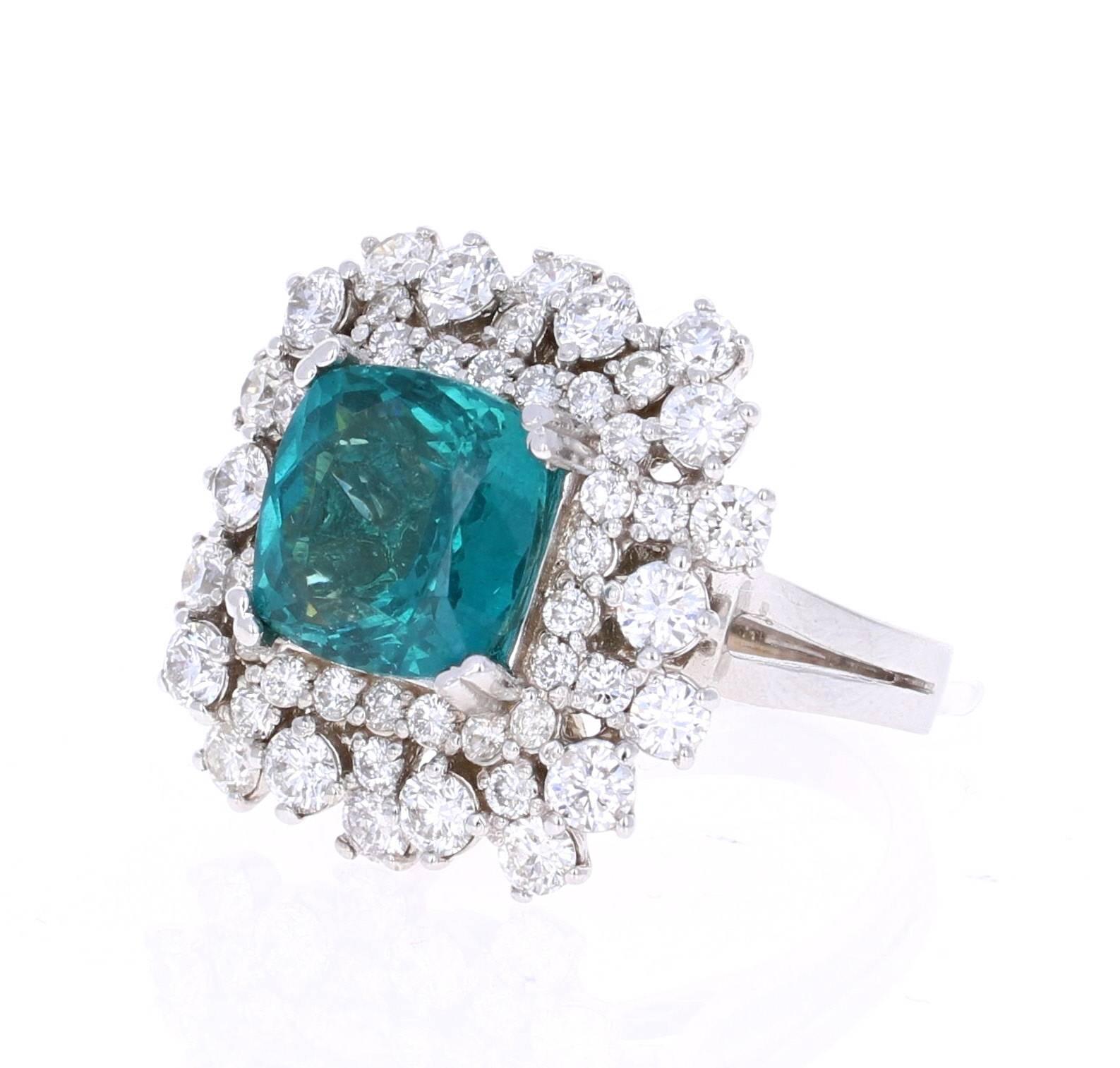 Cocktailring aus Weißgold mit 7.09 Karat Apatit und Diamant (Zeitgenössisch) im Angebot
