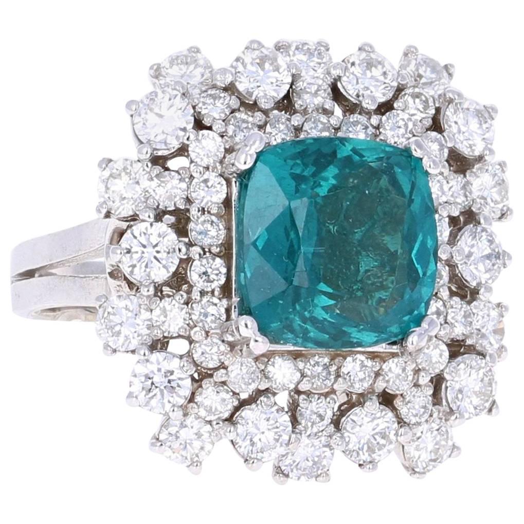 7.09 Carat Apatite Diamond White Gold Cocktail Ring