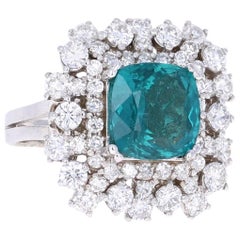 7.09 Carat Apatite Diamond White Gold Cocktail Ring