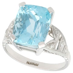 Vintage 7.09 Carat Aquamarine and Diamond Platinum Dress Ring