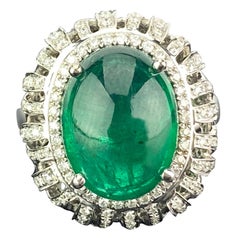 7.09 Carat Emerald Cabochon and Diamond Cocktail Ring