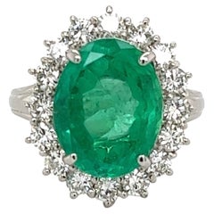 7.09 Carat Emerald GIA and Diamond Platinum Cocktail Ring Estate Fine Jewelry