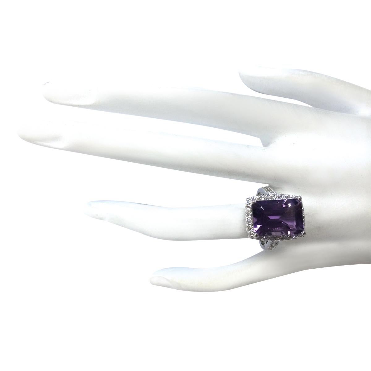 Amethyst Diamond Ring In 14 Karat Solid White Gold In New Condition For Sale In Los Angeles, CA