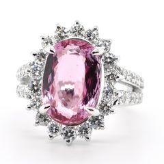 7.09 Carat Natural Imperial Topaz and Diamond Cocktail Ring Set in Platinum