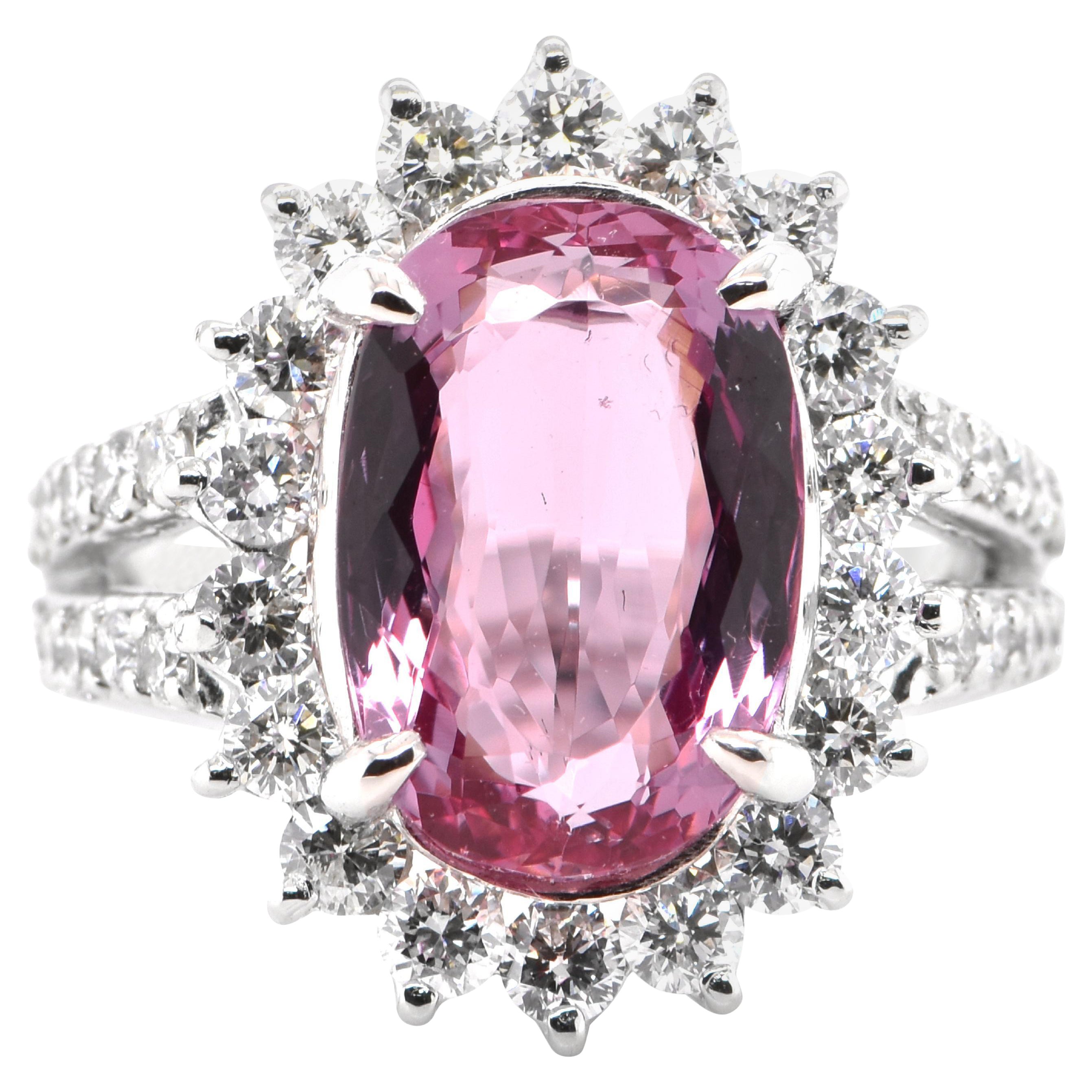7.09 Carat Natural Imperial Topaz and Diamond Cocktail Ring Set in Platinum