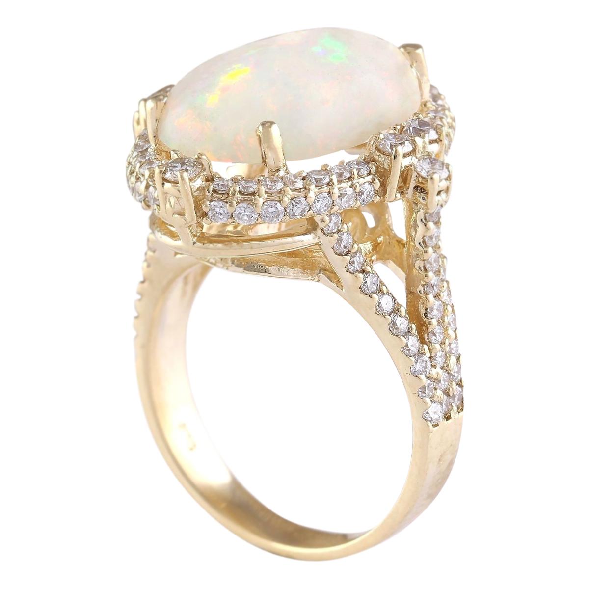 Modern Dazzling Natural Opal Diamond Ring In 14 Karat Yellow Gold 