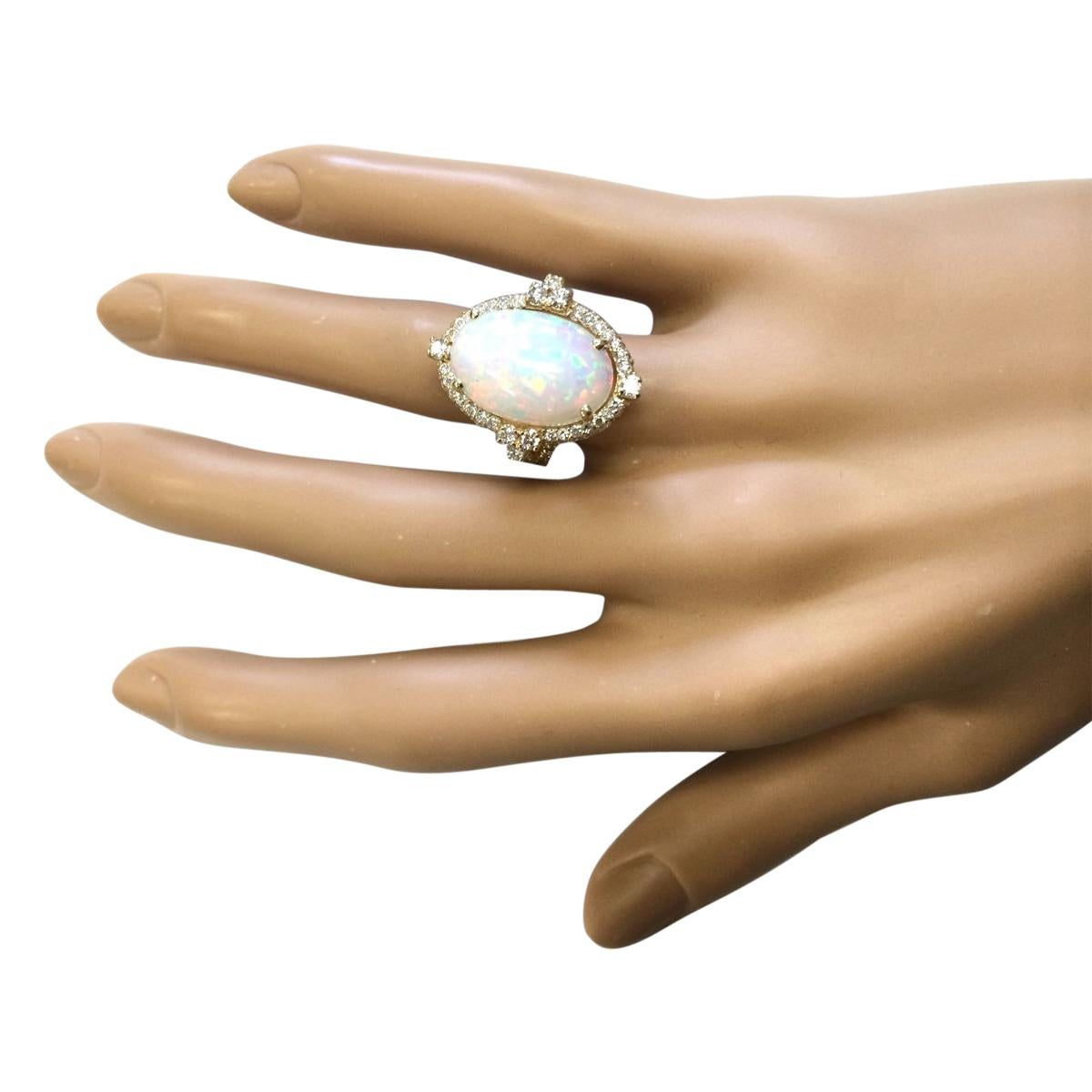 Oval Cut Dazzling Natural Opal Diamond Ring In 14 Karat Yellow Gold 
