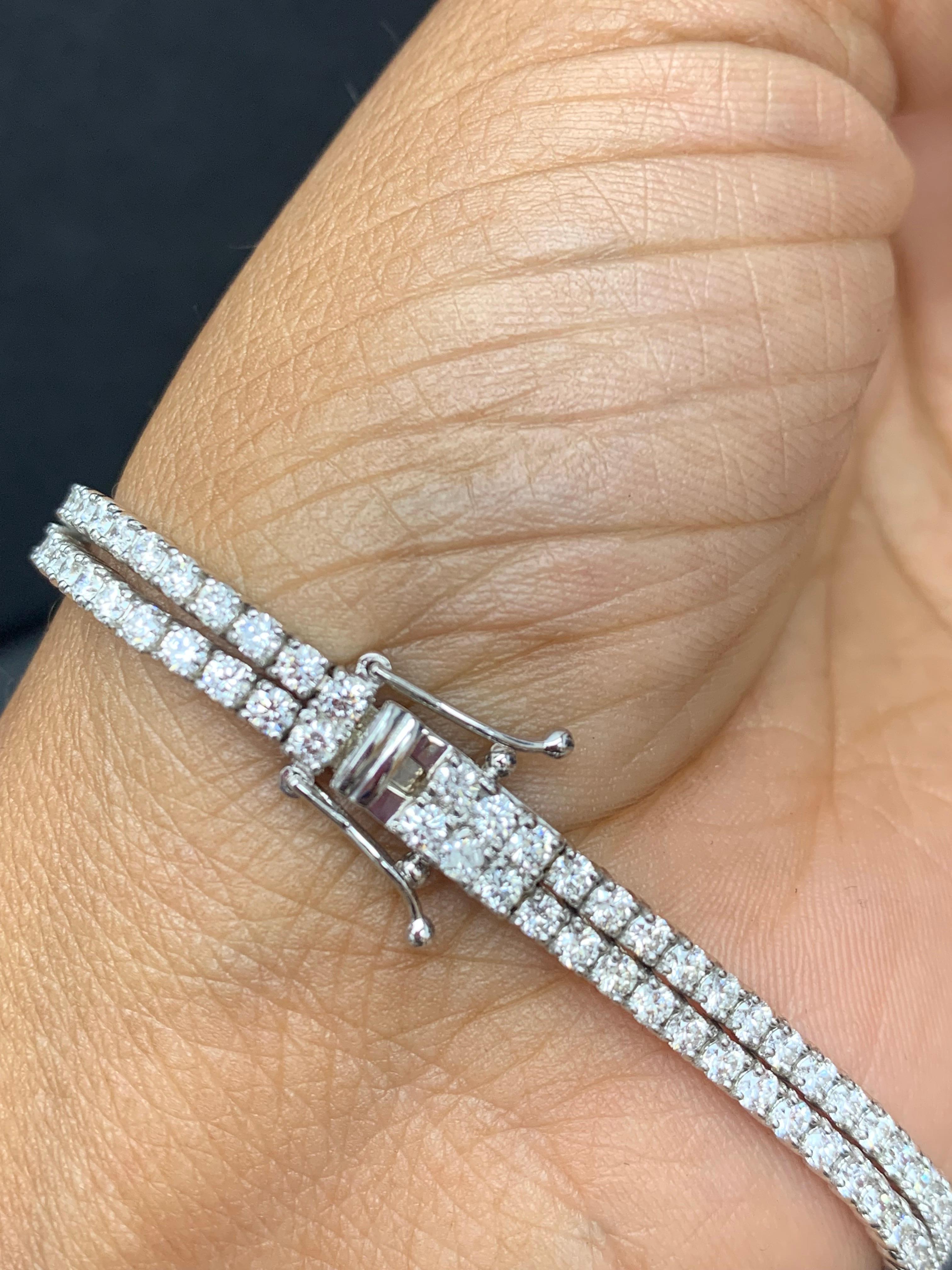 7.09 Carat Round Cut Diamond Three-Row Bracelet For Sale 5
