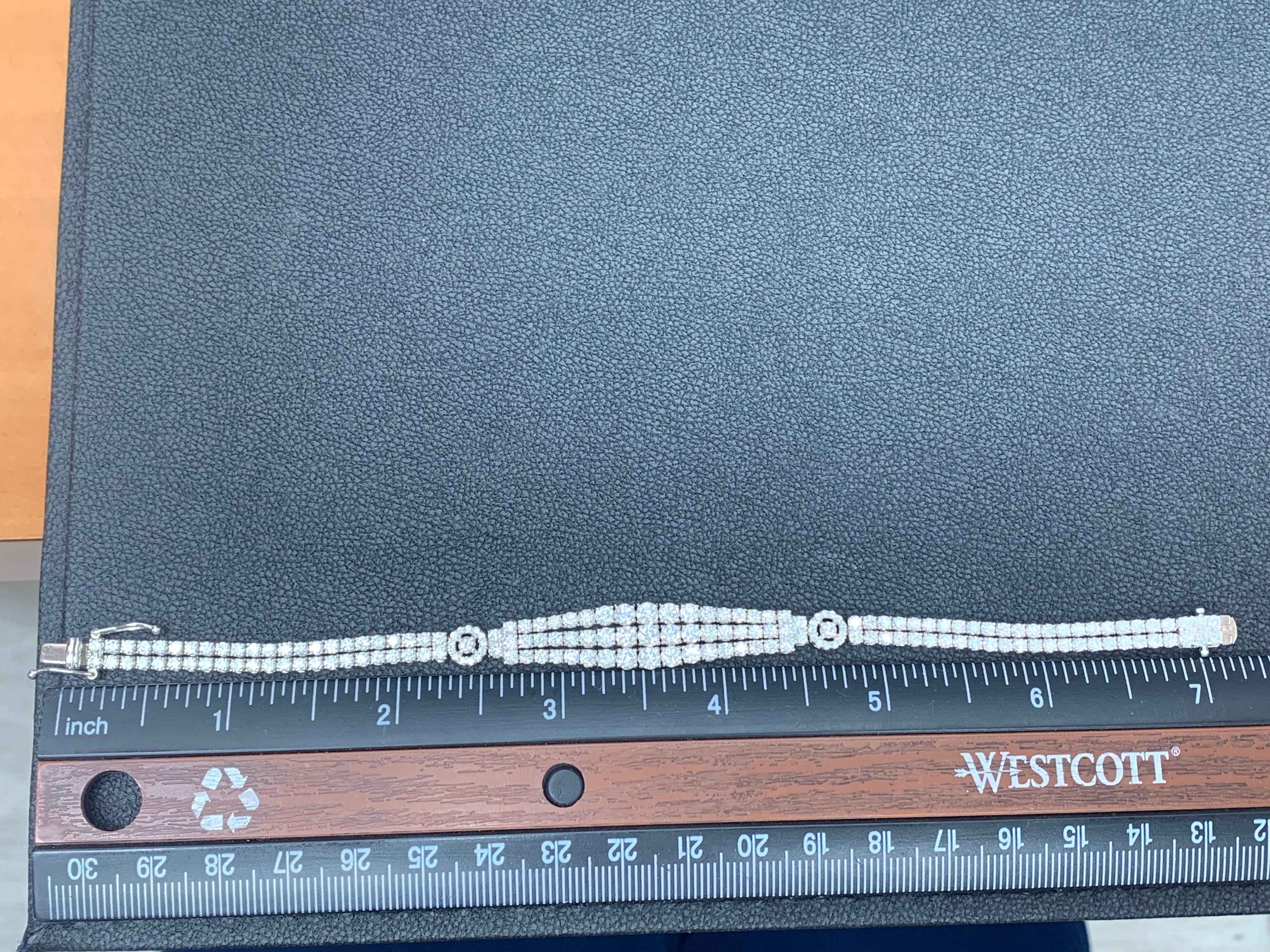 7.09 Carat Round Cut Diamond Three-Row Bracelet For Sale 6