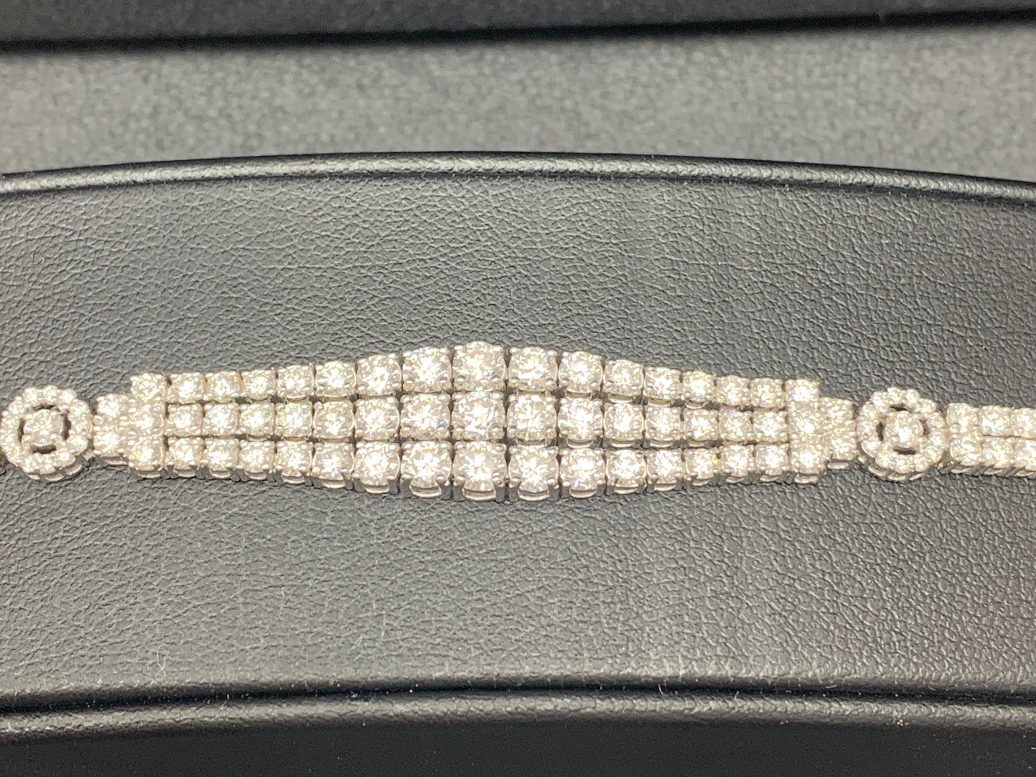 Women's 7.09 Carat Round Cut Diamond Three-Row Bracelet For Sale
