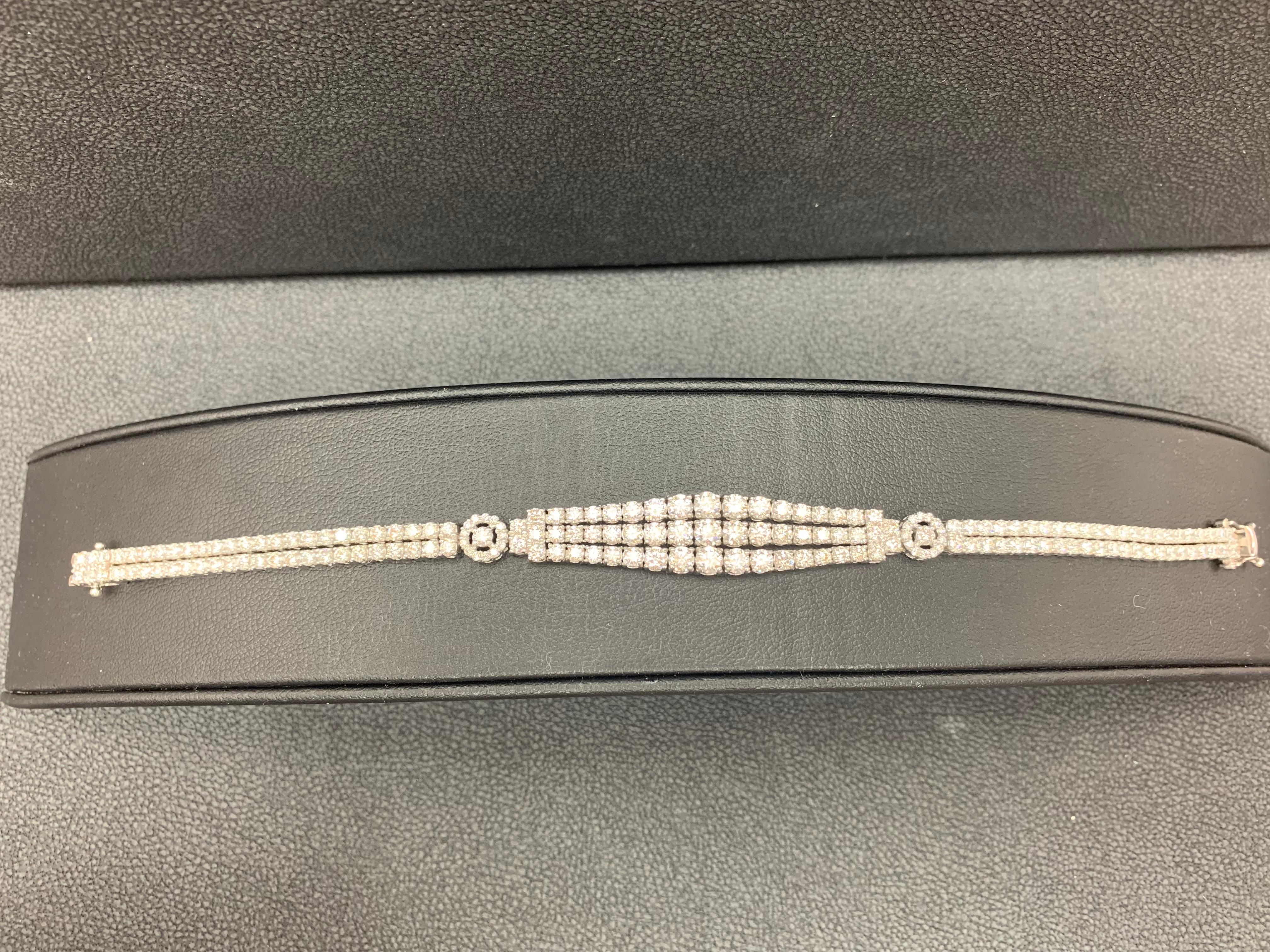 7.09 Carat Round Cut Diamond Three-Row Bracelet For Sale 2