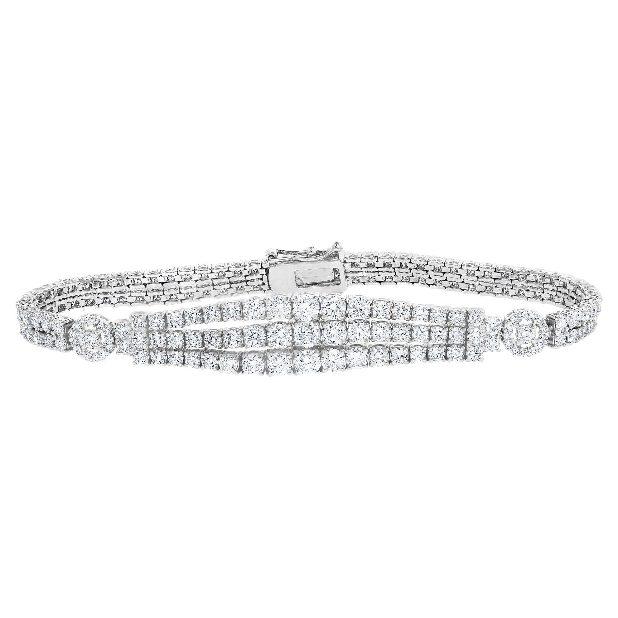 7.09 Carat Round Cut Diamond Three-Row Bracelet For Sale