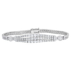 Pulsera de tres filas de diamantes de corte redondo de 7,09 quilates