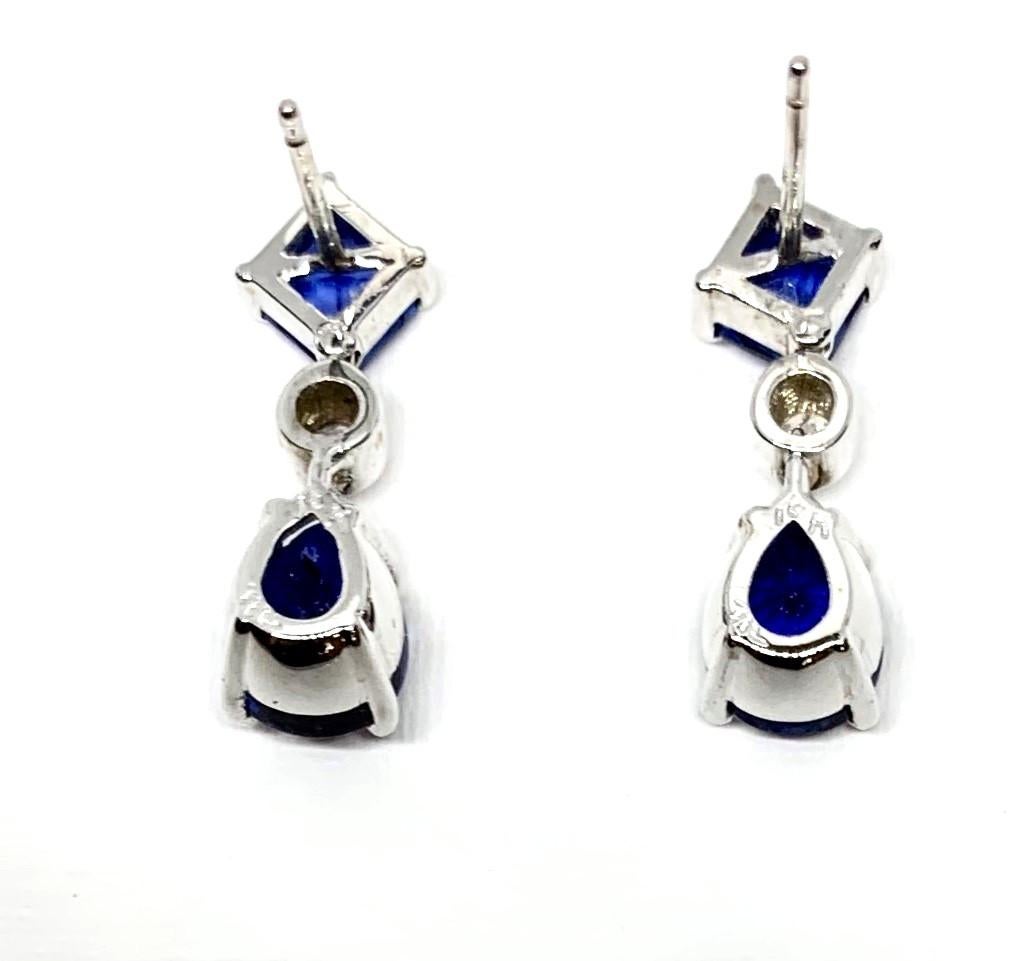 Pear Cut 7.09 Carat Sapphire and Diamond 18k White Gold Dangle Earrings