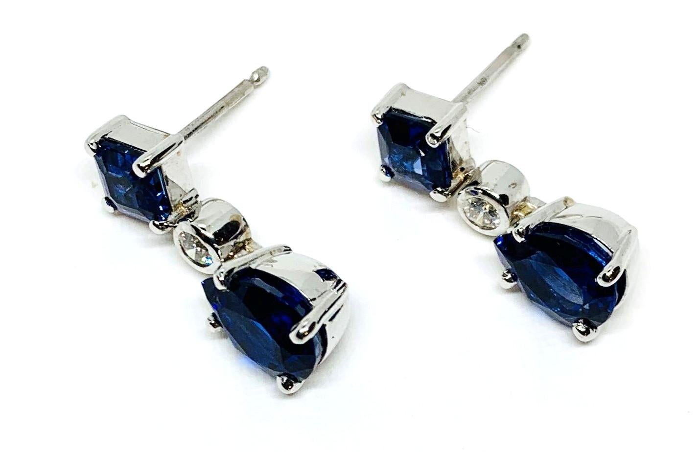 Women's 7.09 Carat Sapphire and Diamond 18k White Gold Dangle Earrings