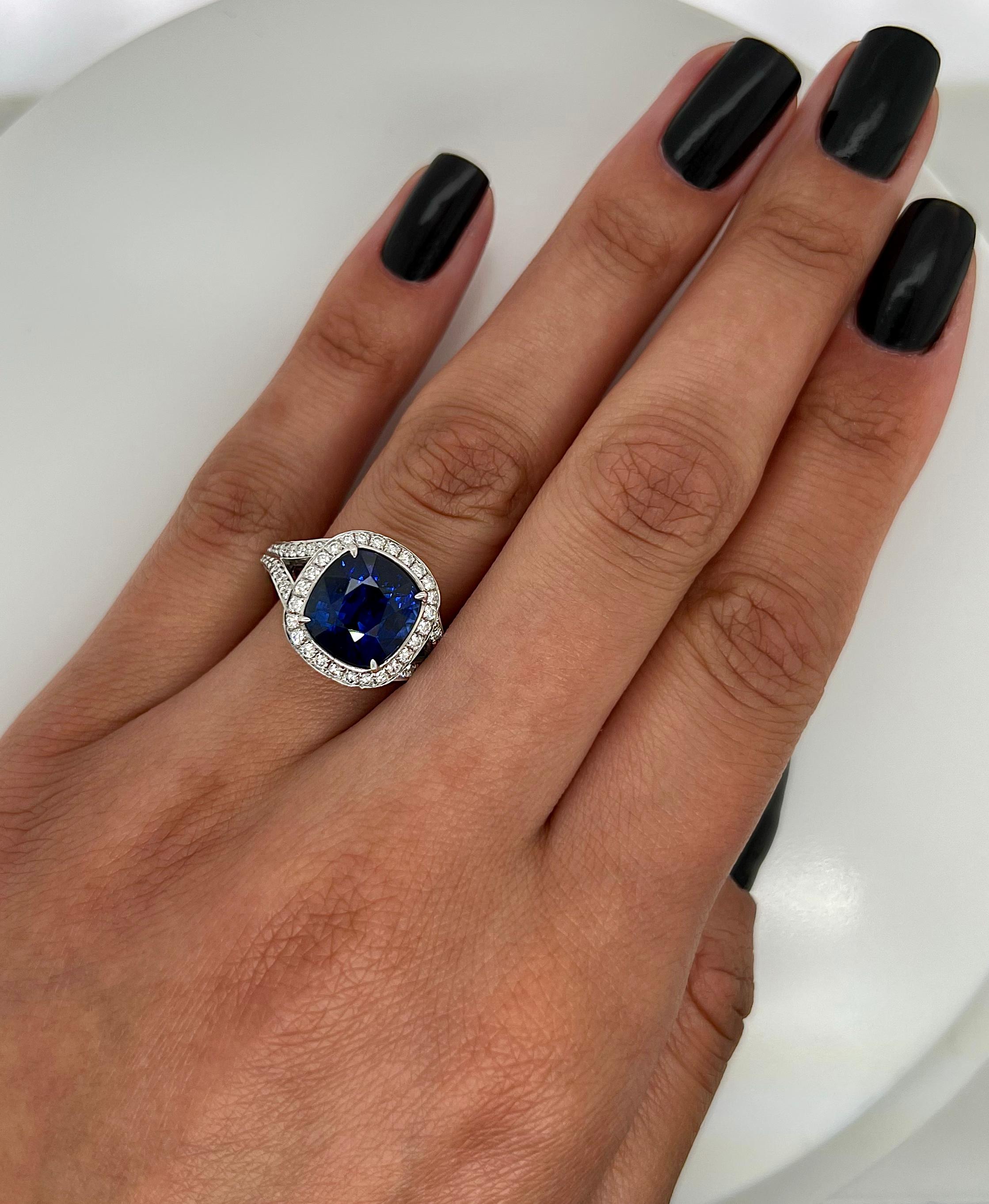 7.09 Total Carat Sapphire and Diamond Halo Pave-Set Ladies Engagement Ring In New Condition For Sale In New York, NY