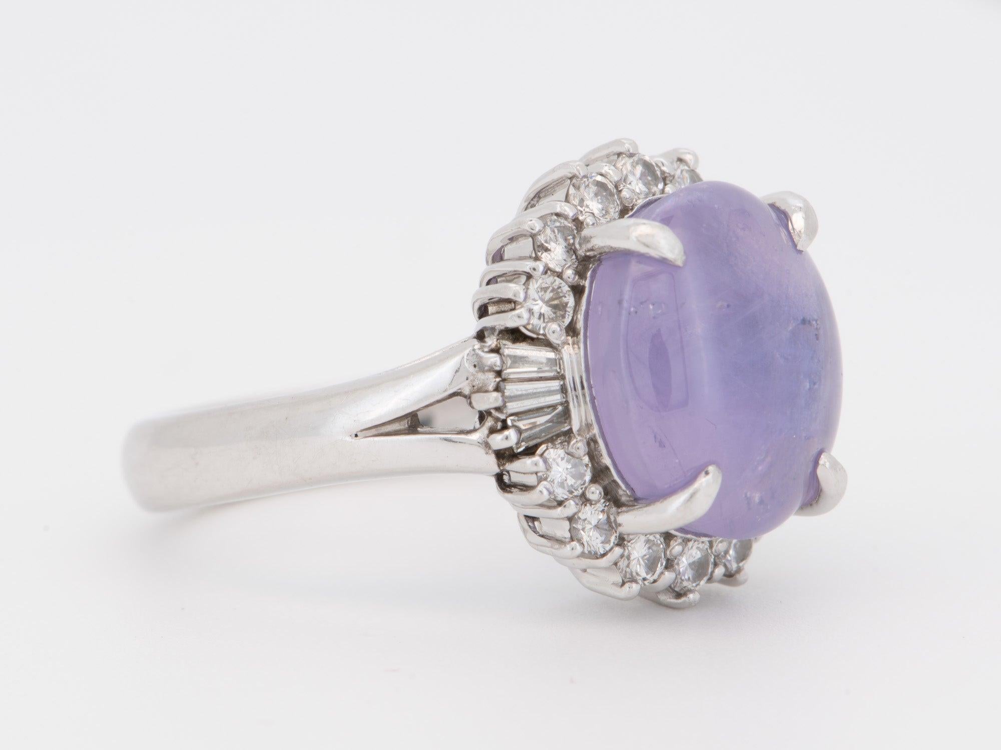 Uncut 7.09ct Lilac Purple Star Sapphire Engagement Ring Platinum Heavy 9g+ V1165