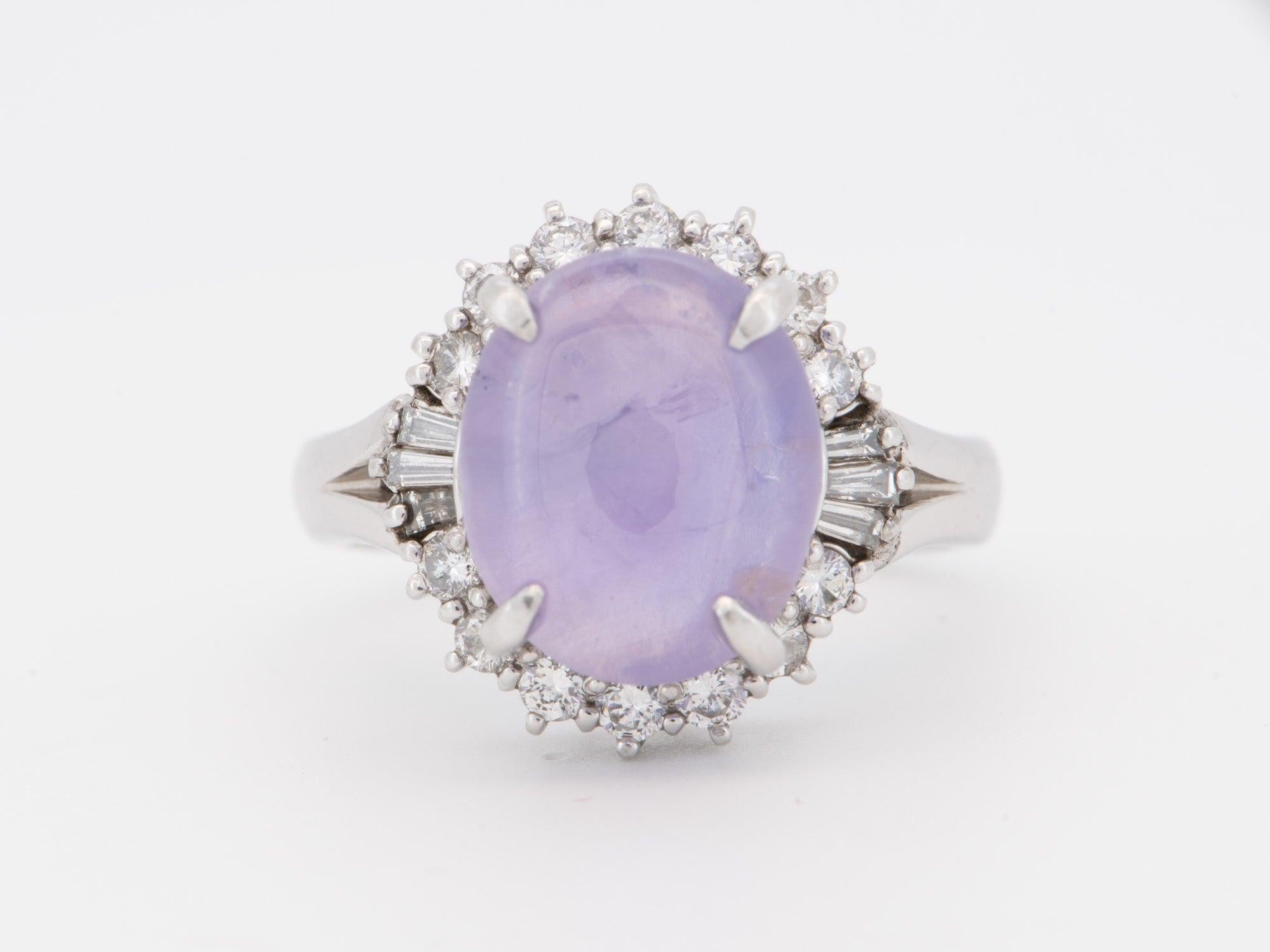 7.09ct Lilac Purple Star Sapphire Engagement Ring Platinum Heavy 9g+ V1165 In Good Condition In Osprey, FL